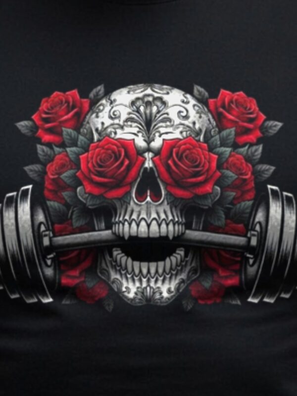 Close-up of the Skull Crusher Roses chest print